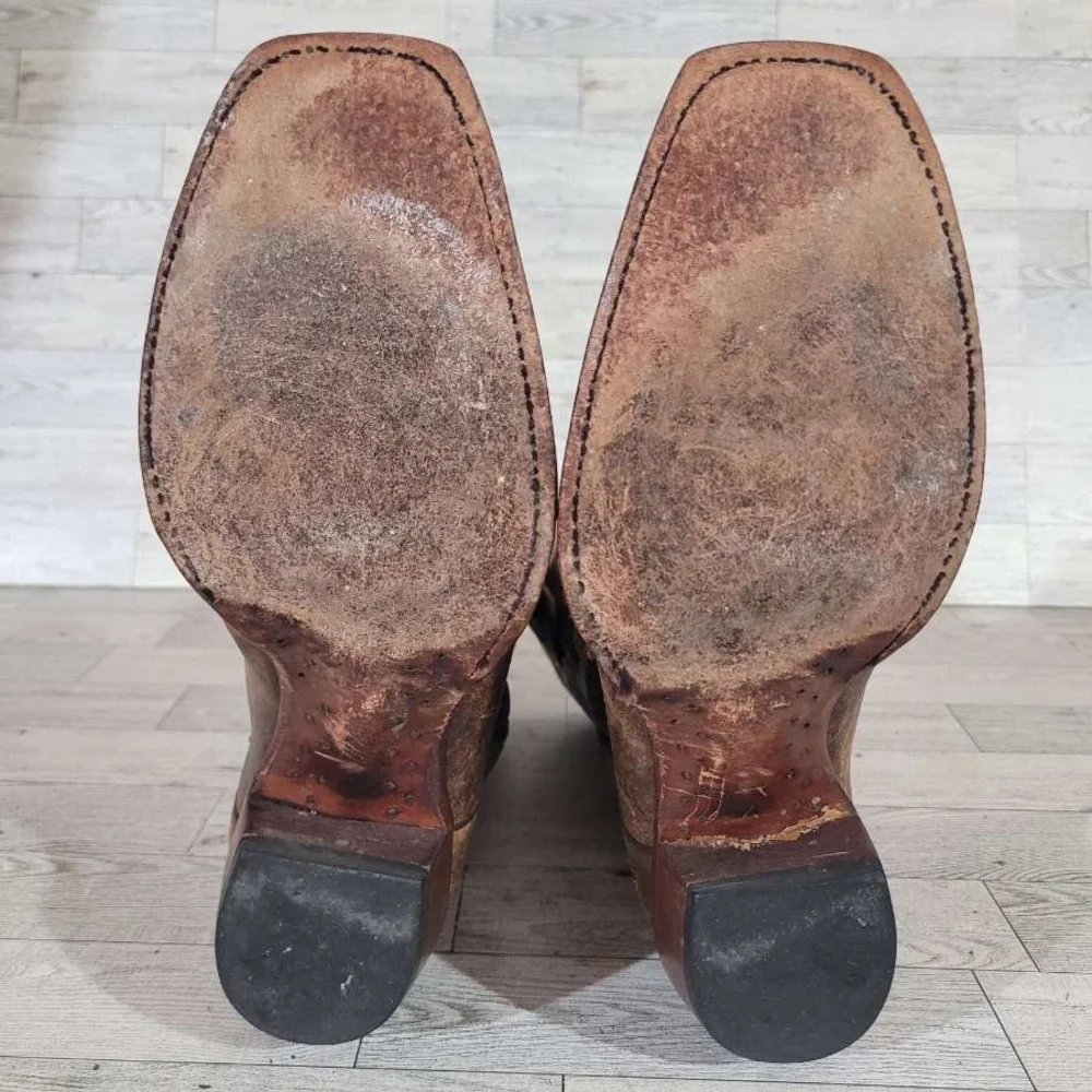 Tony Lama Brown Heeled Boots with Gold Embroidery - Picture 8 of 9